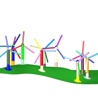 Grid for a wind farm and terrain.